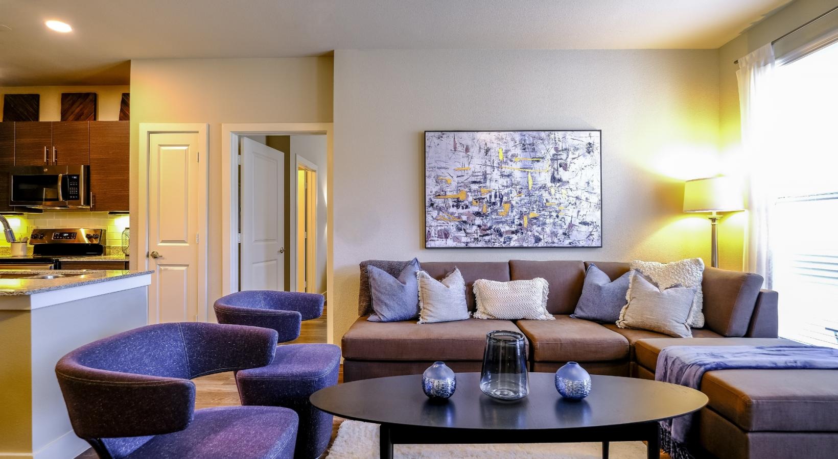 Generous living spaces to relax and unwind a living room with a couch and a coffee table